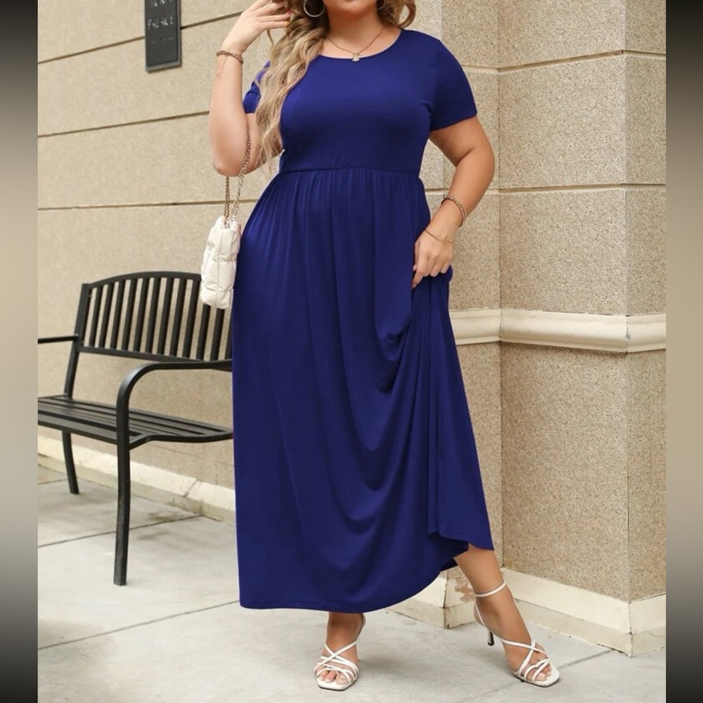 Plus size green comfy high waisted A-line maxi dress - Picture 16 of 16